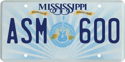 MS license plate ASM600