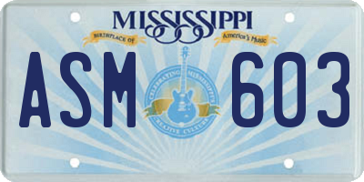MS license plate ASM603