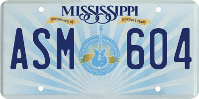 MS license plate ASM604