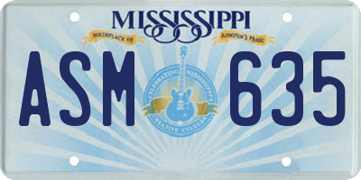 MS license plate ASM635