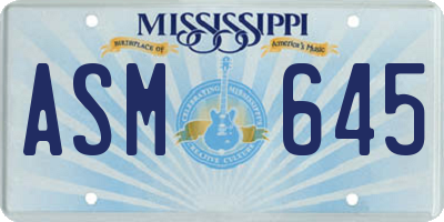 MS license plate ASM645