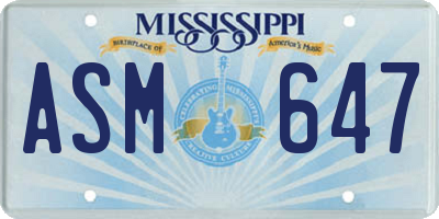 MS license plate ASM647