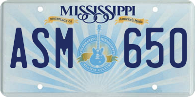 MS license plate ASM650