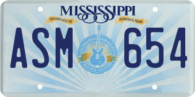MS license plate ASM654