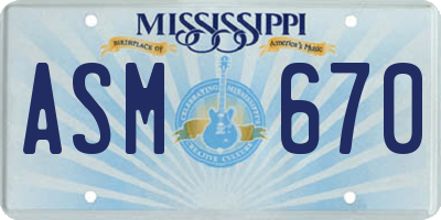 MS license plate ASM670
