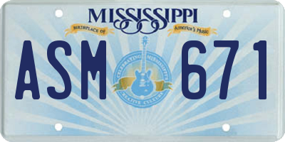 MS license plate ASM671