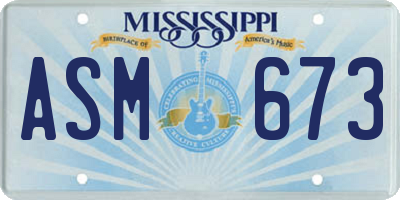 MS license plate ASM673