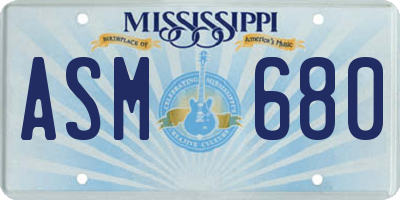 MS license plate ASM680