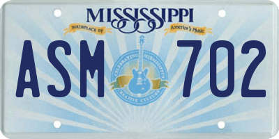 MS license plate ASM702