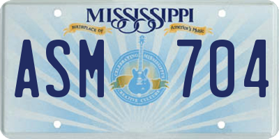 MS license plate ASM704