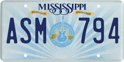 MS license plate ASM794