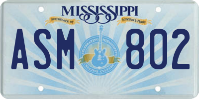 MS license plate ASM802