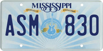 MS license plate ASM830