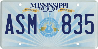 MS license plate ASM835