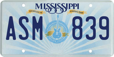 MS license plate ASM839