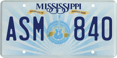 MS license plate ASM840
