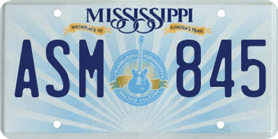 MS license plate ASM845