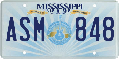 MS license plate ASM848