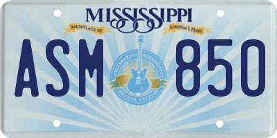 MS license plate ASM850