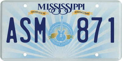 MS license plate ASM871