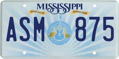 MS license plate ASM875