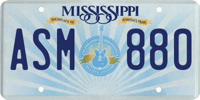 MS license plate ASM880
