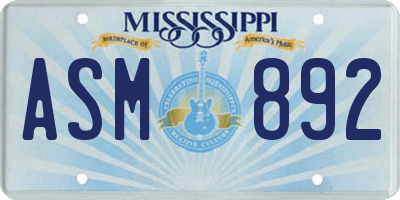 MS license plate ASM892