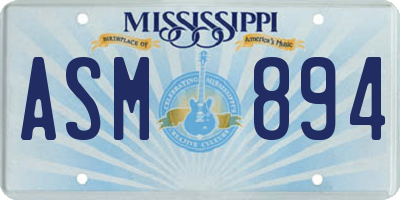 MS license plate ASM894