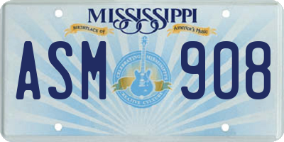 MS license plate ASM908