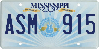 MS license plate ASM915