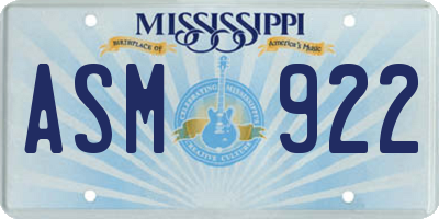 MS license plate ASM922