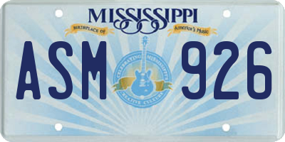 MS license plate ASM926