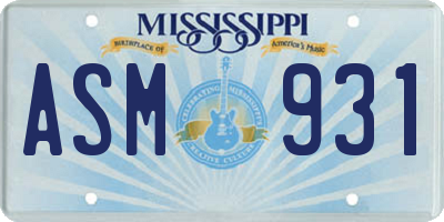 MS license plate ASM931