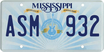 MS license plate ASM932