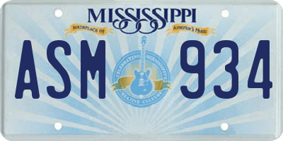 MS license plate ASM934