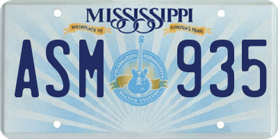 MS license plate ASM935