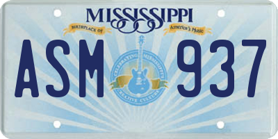 MS license plate ASM937