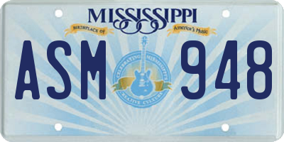 MS license plate ASM948