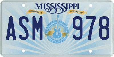 MS license plate ASM978
