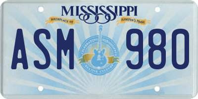 MS license plate ASM980