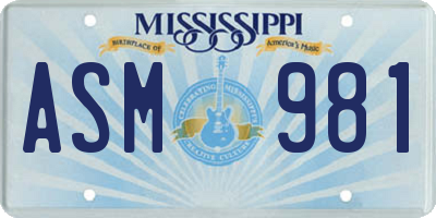 MS license plate ASM981