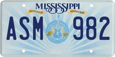MS license plate ASM982