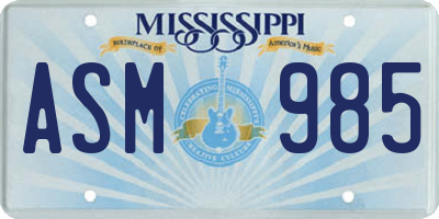 MS license plate ASM985