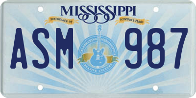 MS license plate ASM987