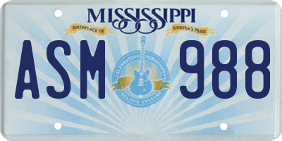 MS license plate ASM988