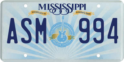 MS license plate ASM994