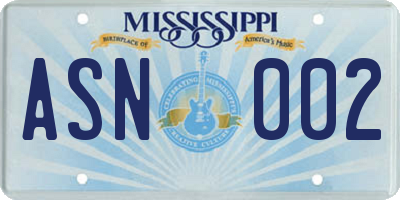 MS license plate ASN002