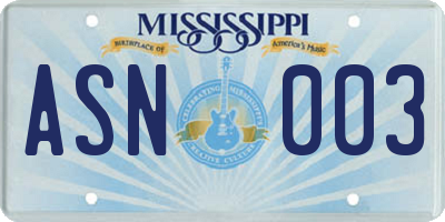 MS license plate ASN003