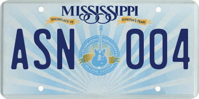 MS license plate ASN004