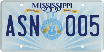 MS license plate ASN005